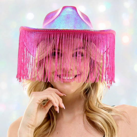 HATEGORY Shiny Western Cowboy Hat with Fringe