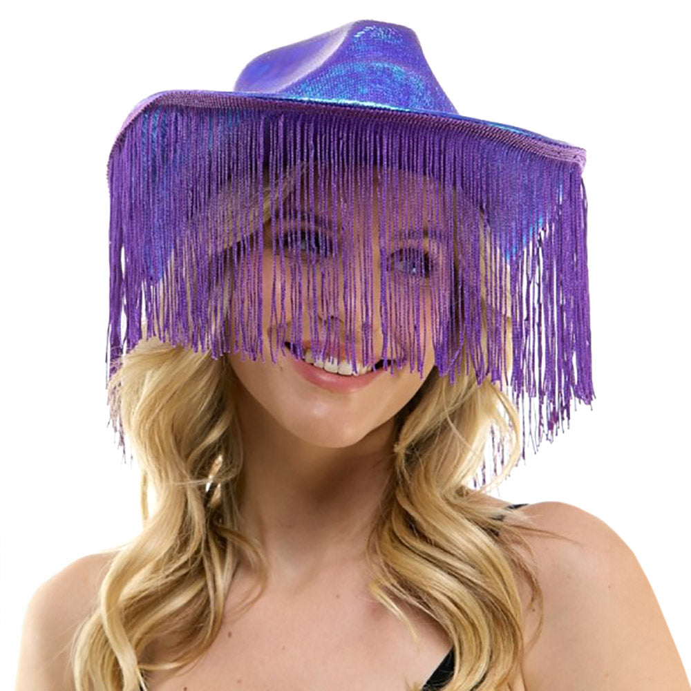HATEGORY Shiny Western Cowboy Hat with Fringe