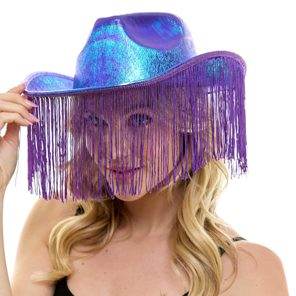 HATEGORY Shiny Western Cowboy Hat with Fringe