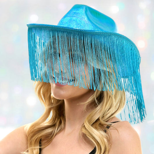 HATEGORY Shiny Western Cowboy Hat with Fringe