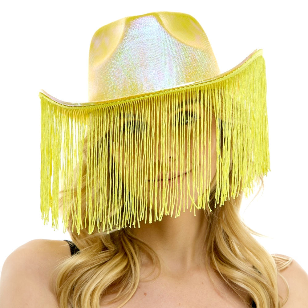 HATEGORY Shiny Western Cowboy Hat with Fringe