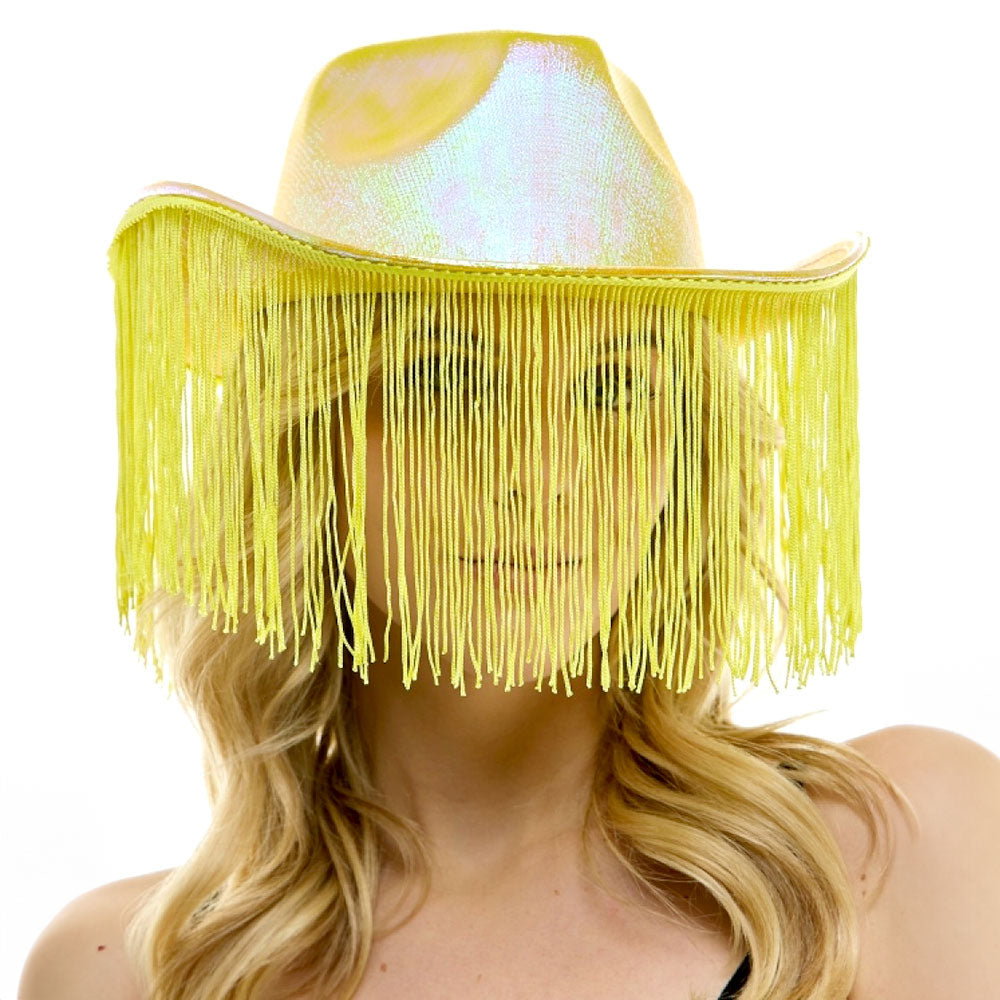 HATEGORY Shiny Western Cowboy Hat with Fringe