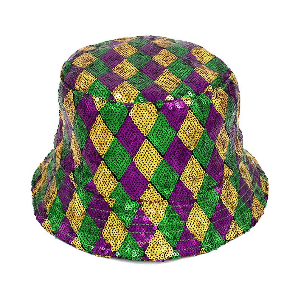 HATEGORY Mardi Gras Sequin Reversible Bucket Hat