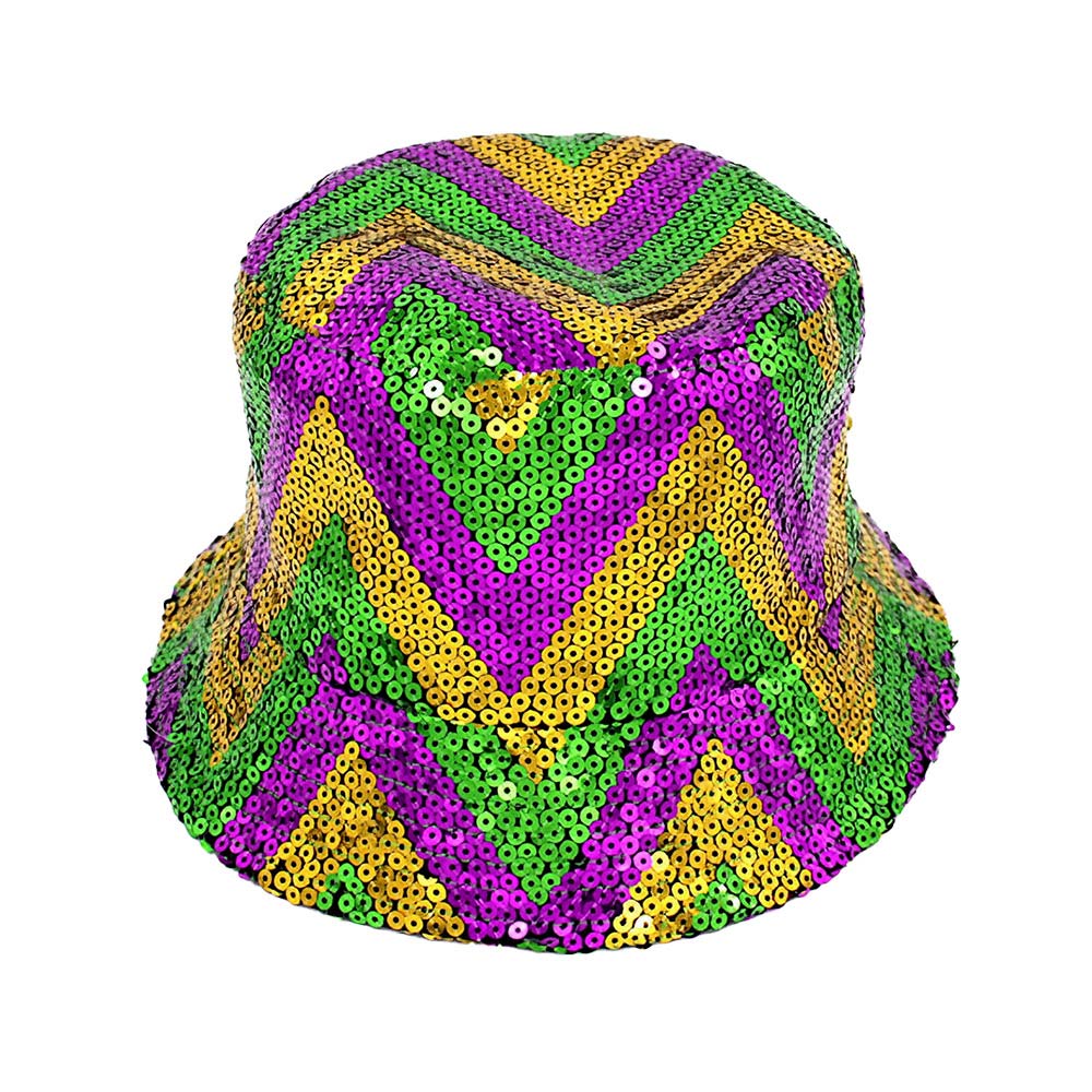 HATEGORY Mardi Gras Sequin Reversible Bucket Hat