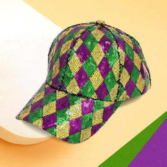 HATEGORY Mardi Gras Sequin Baseball Cap