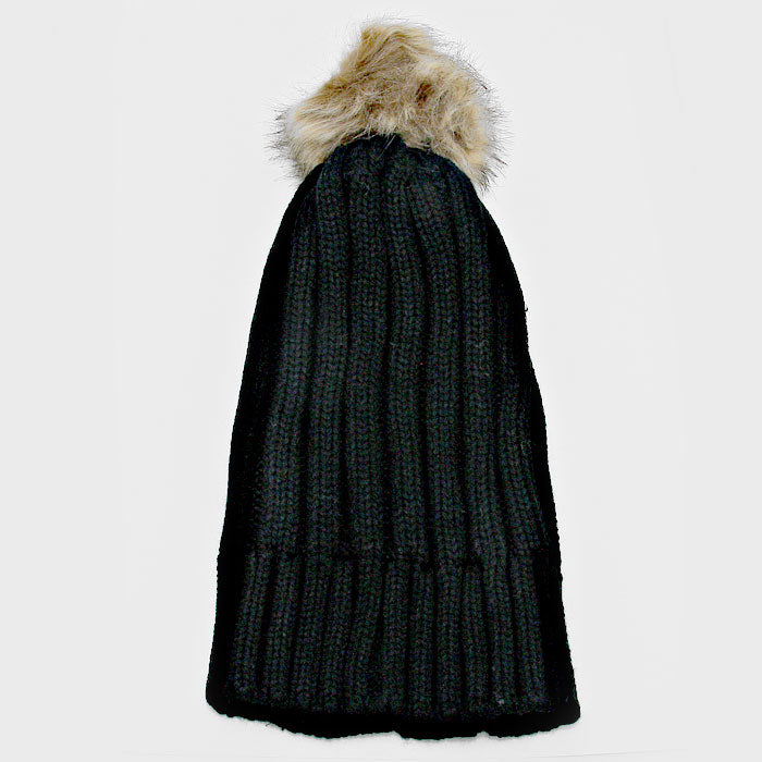 HATEGORY Pom Pom Faux Fur Knit Beanie Hat