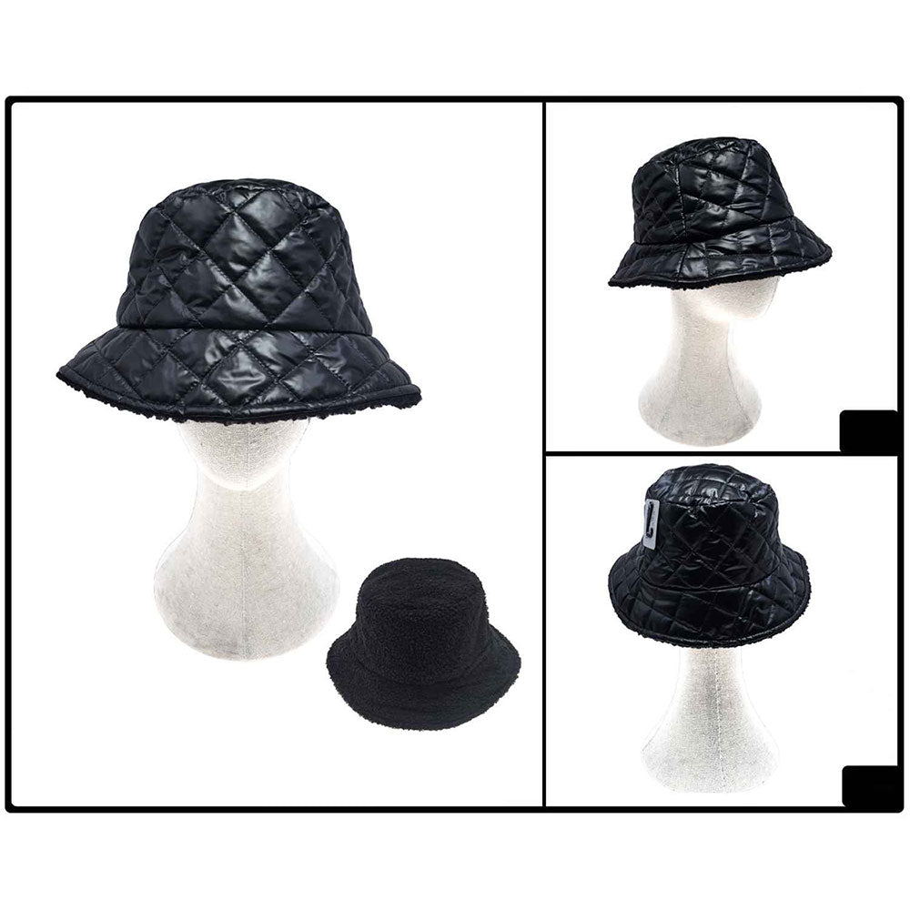 HATEGORY Quilted Reversible Winter Bucket Hat