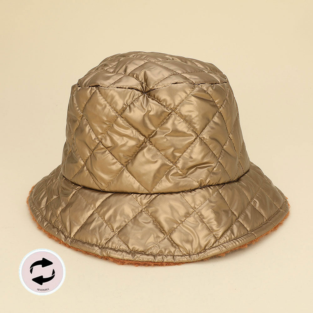HATEGORY Quilted Reversible Winter Bucket Hat