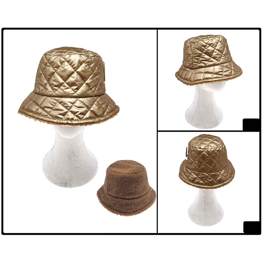 HATEGORY Quilted Reversible Winter Bucket Hat