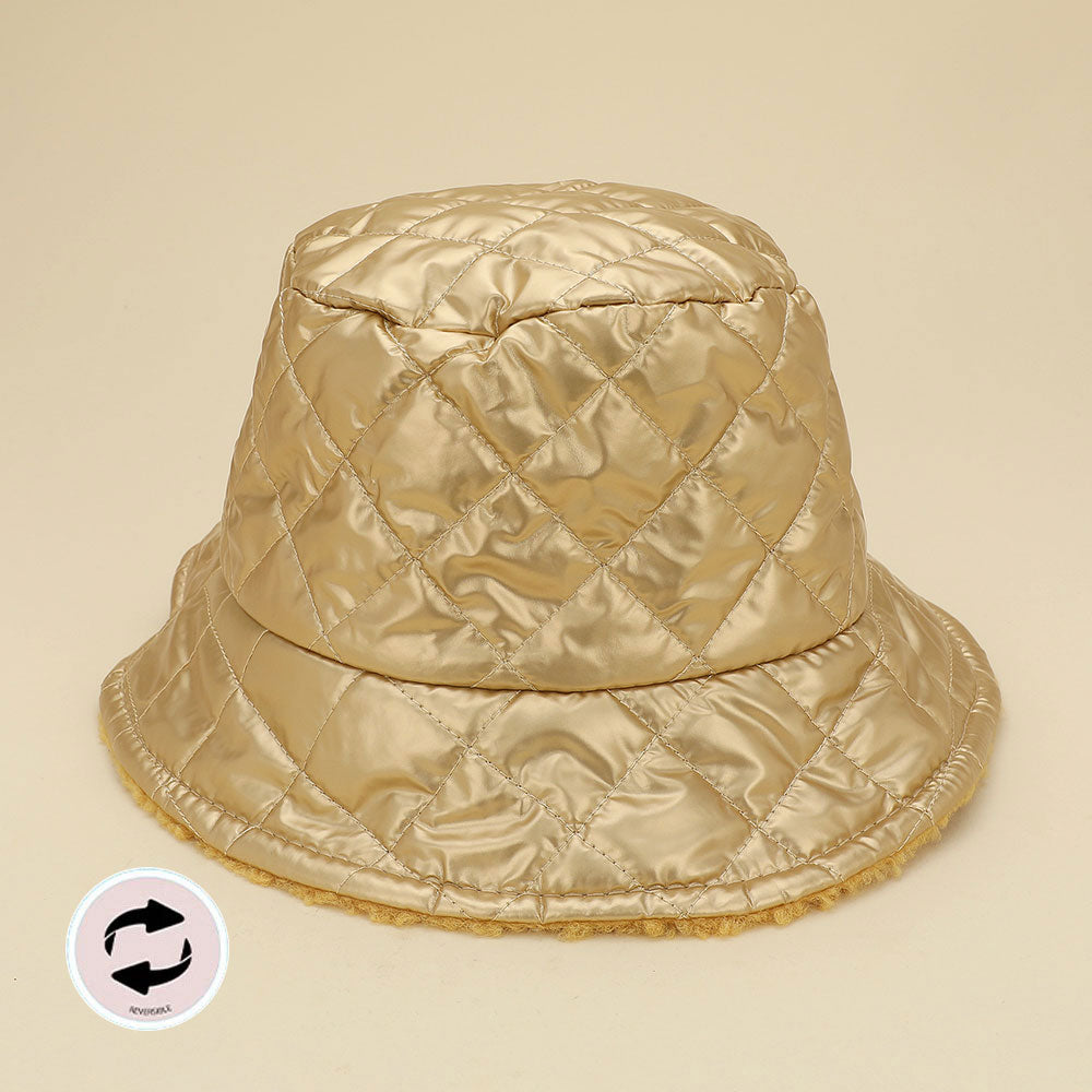 HATEGORY Quilted Reversible Winter Bucket Hat