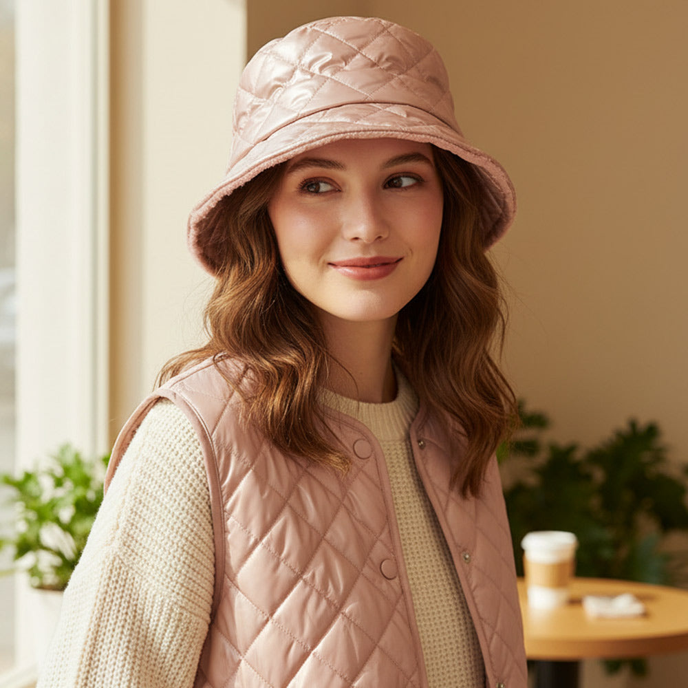 HATEGORY Quilted Reversible Winter Bucket Hat
