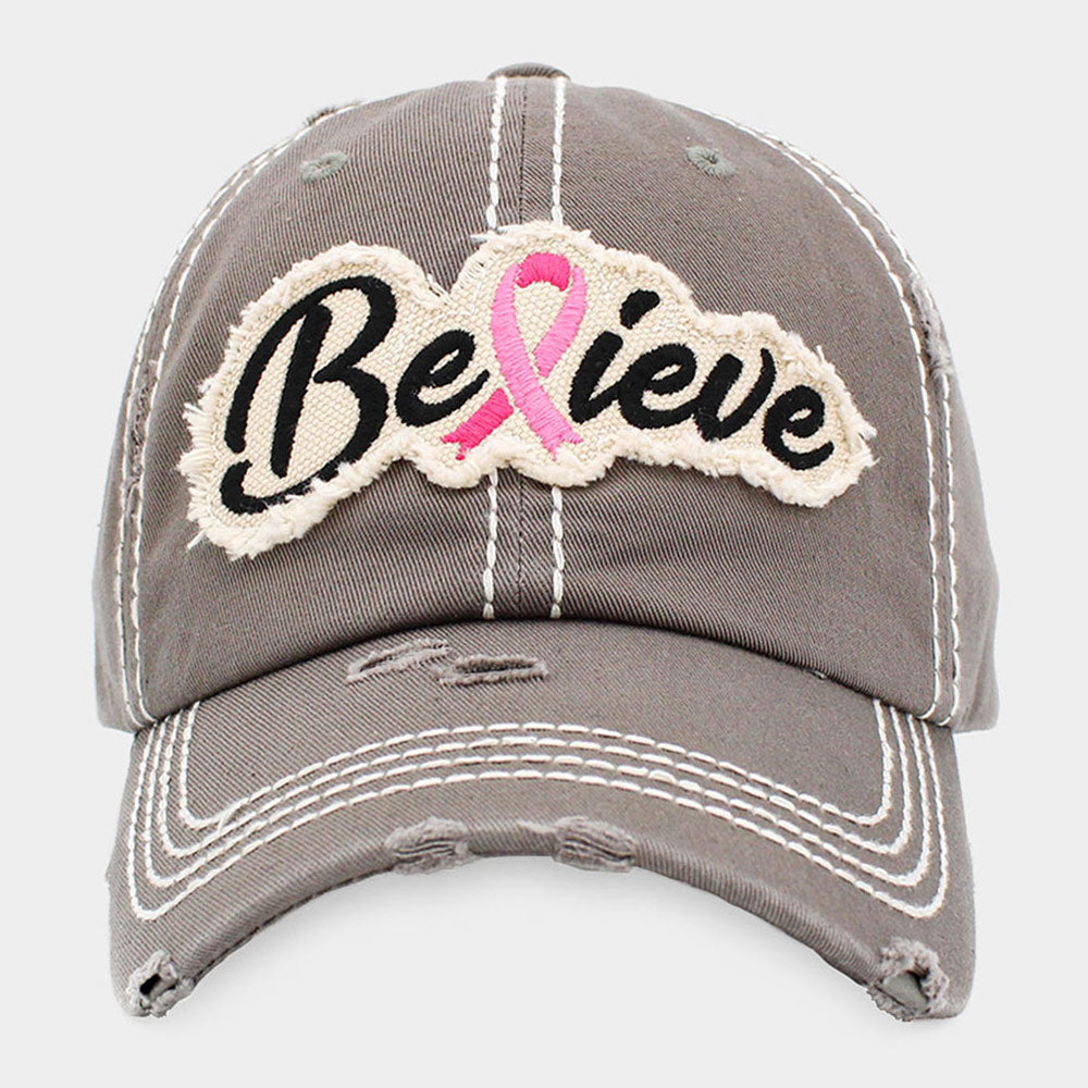 HATEGORY Believe Message Pink Ribbon Accented Vintage Baseball Cap