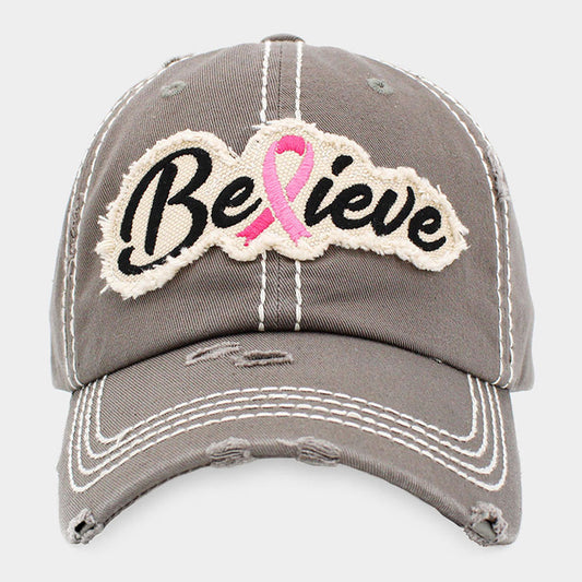 HATEGORY Believe Message Pink Ribbon Accented Vintage Baseball Cap