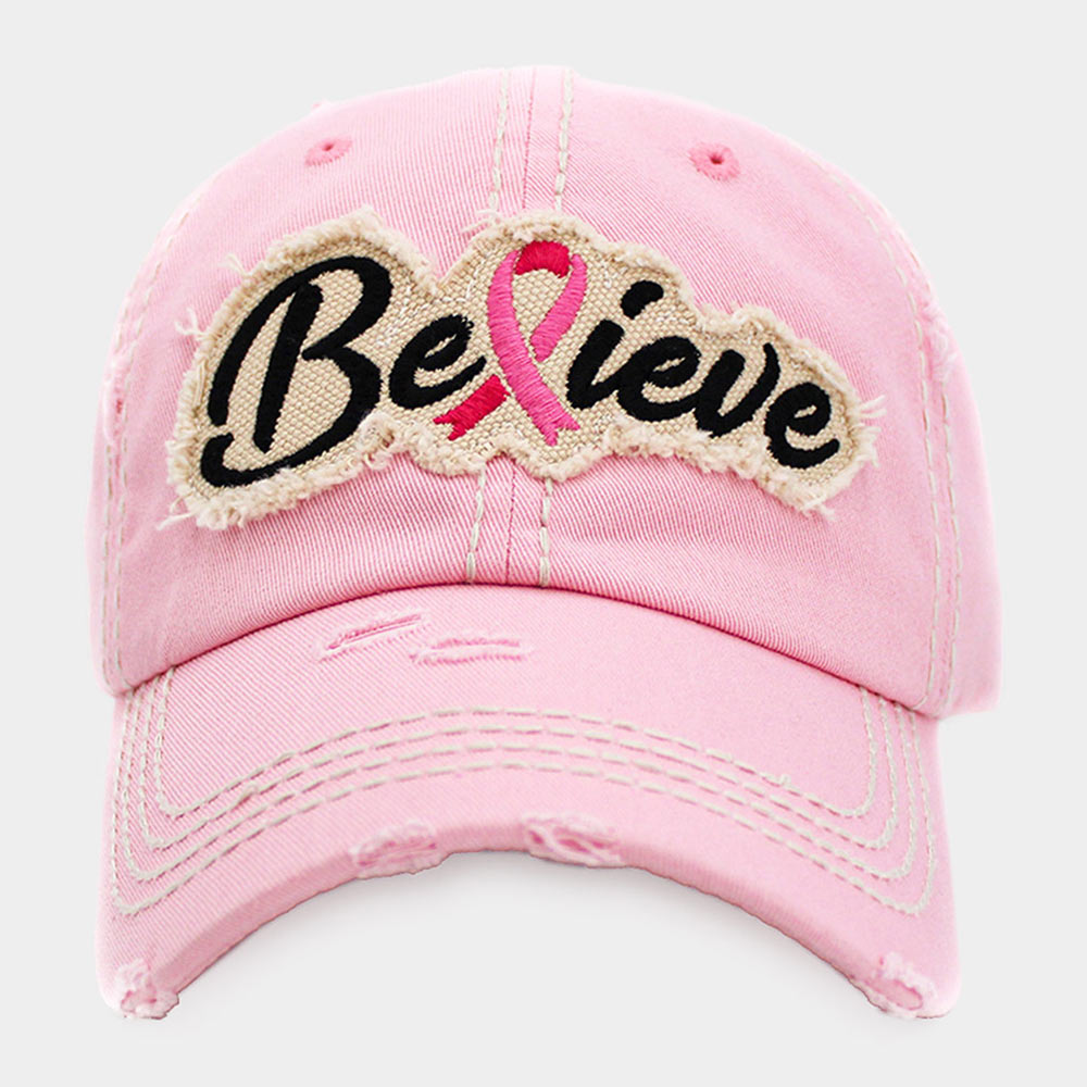 HATEGORY Believe Message Pink Ribbon Accented Vintage Baseball Cap