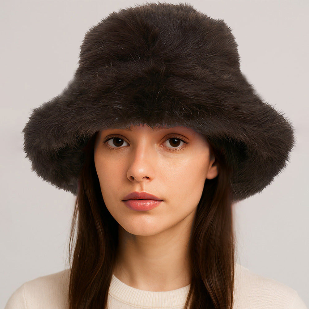 HATEGORY Cozy Fluffy Fur Winter Bucket Hat
