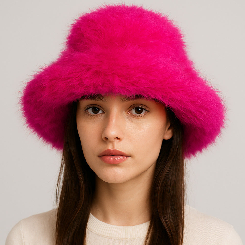 HATEGORY Cozy Fluffy Fur Winter Bucket Hat