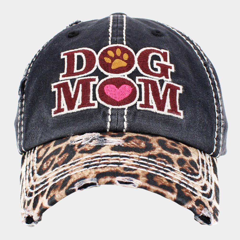 HATEGORY DOG MOM Leopard Patterned Vintage Baseball Cap