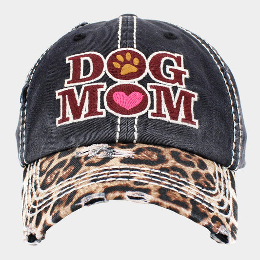 HATEGORY DOG MOM Leopard Patterned Vintage Baseball Cap