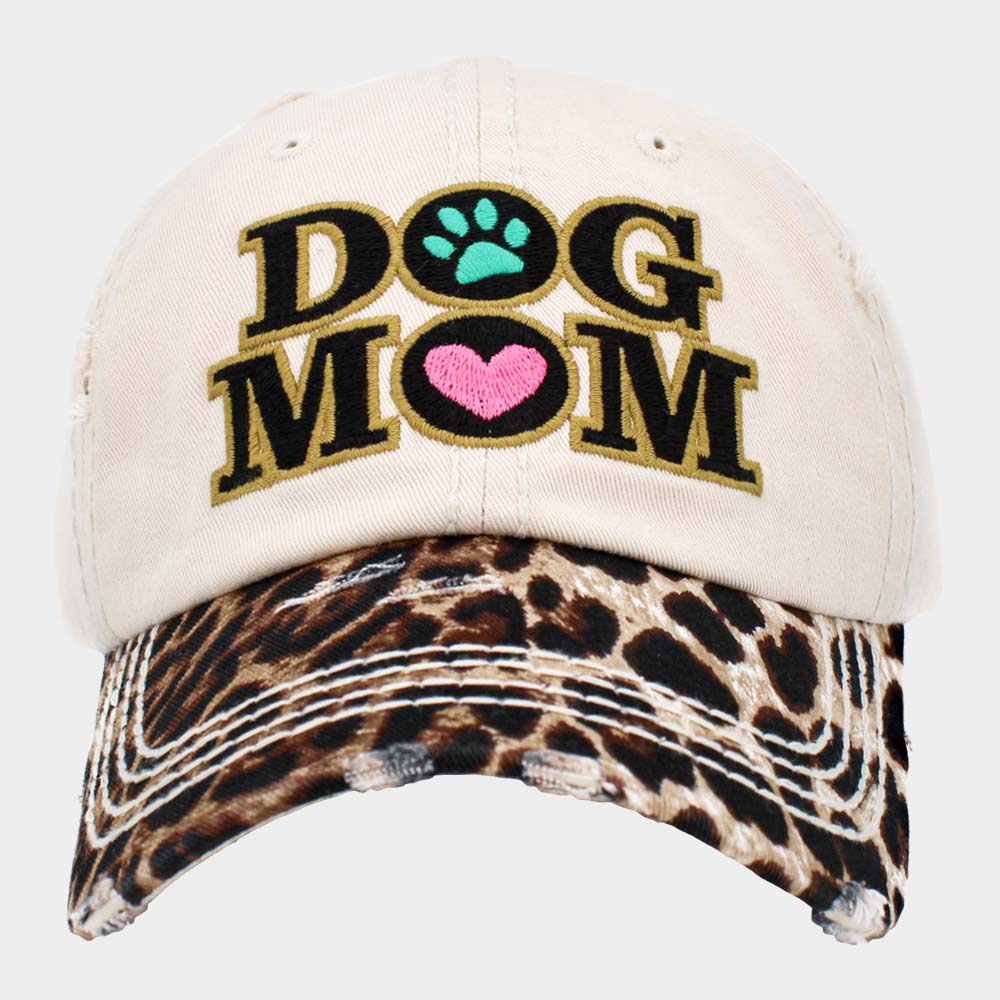 HATEGORY DOG MOM Leopard Patterned Vintage Baseball Cap