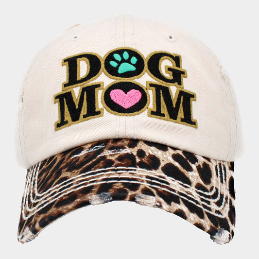 HATEGORY DOG MOM Leopard Patterned Vintage Baseball Cap