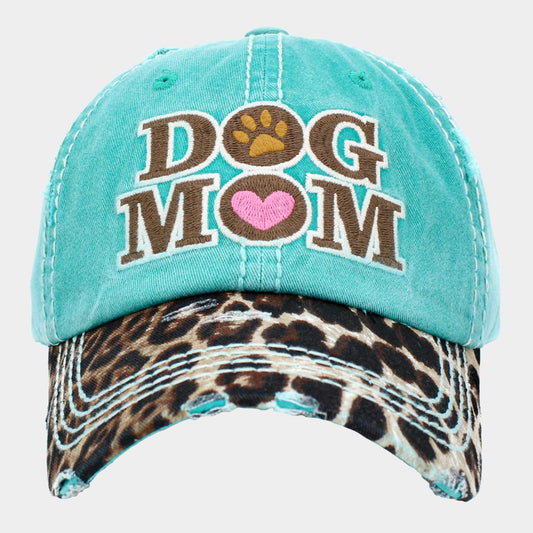 HATEGORY DOG MOM Leopard Patterned Vintage Baseball Cap