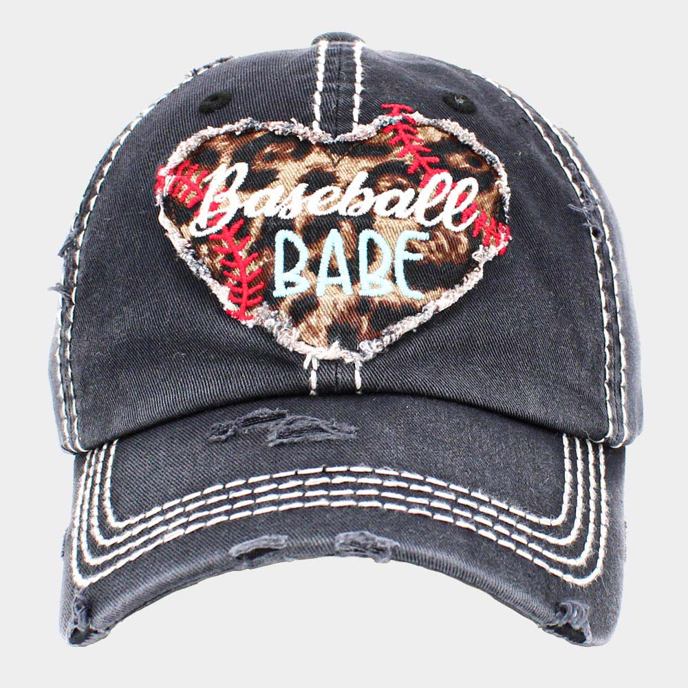 HATEGORY Baseball Babe Leopard Patterned Heart Vintage Baseball Cap
