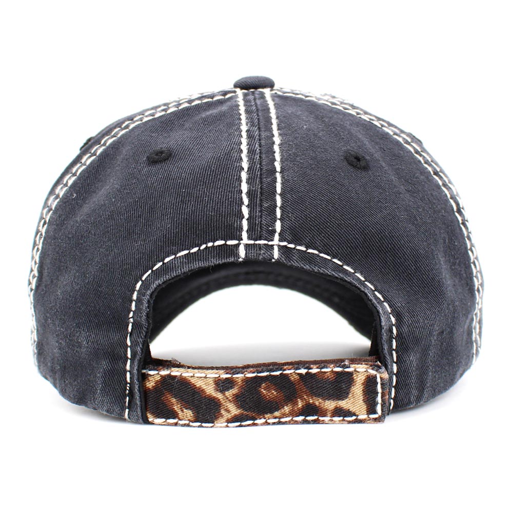 HATEGORY Baseball Babe Leopard Patterned Heart Vintage Baseball Cap