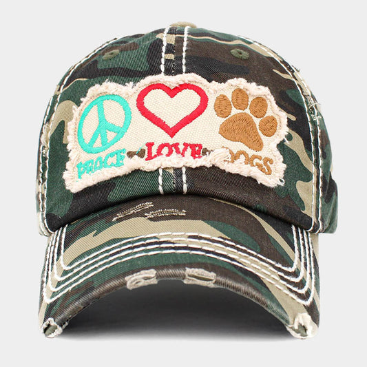 HATEGORY PEACE LOVE DOGS Message Camouflage Patterned Vintage Baseball Cap