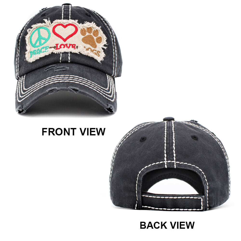 HATEGORY PEACE LOVE DOGS Message Vintage Baseball Cap