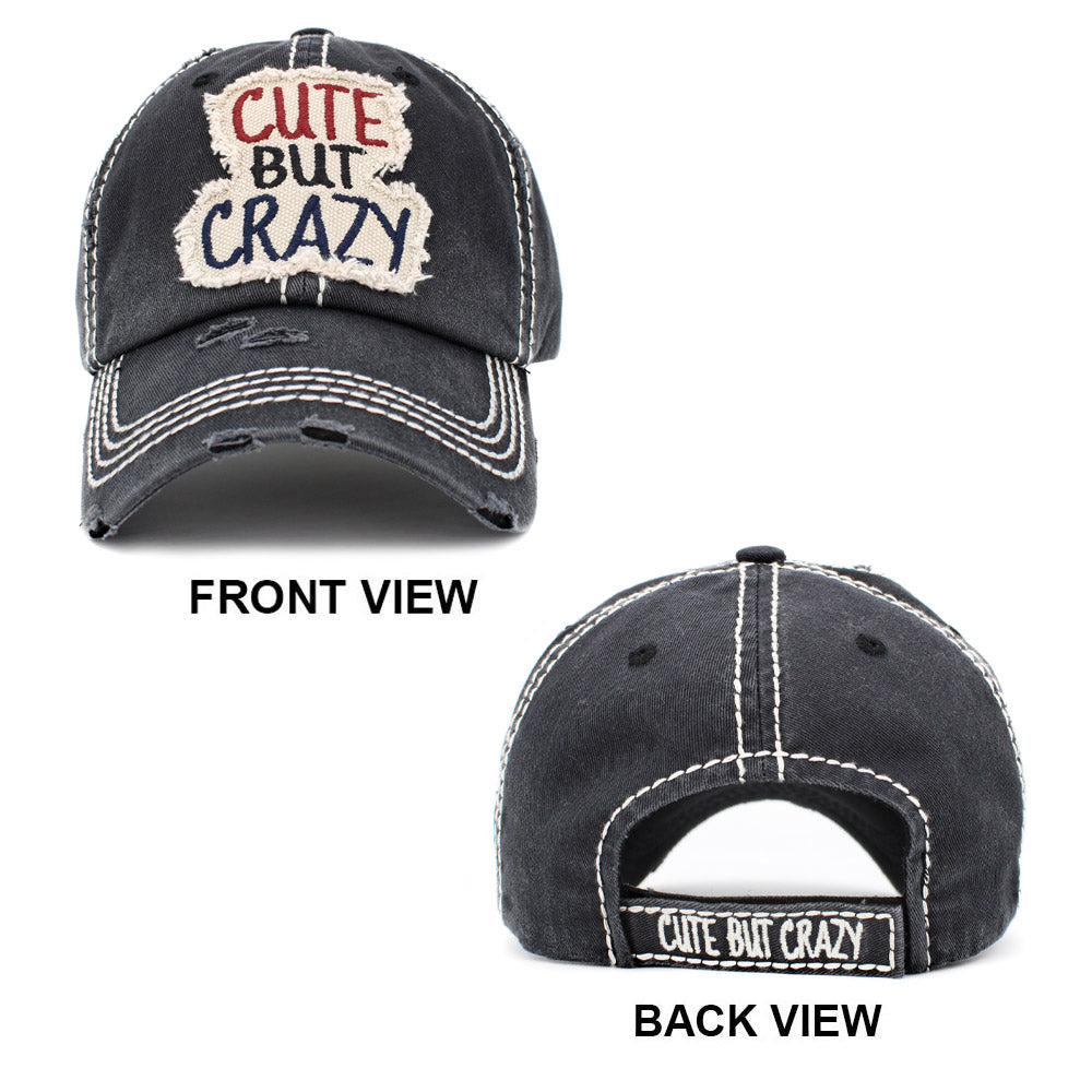 HATEGORY CUTE BUT CRAZY Message Camouflage Patterned Vintage Baseball Cap