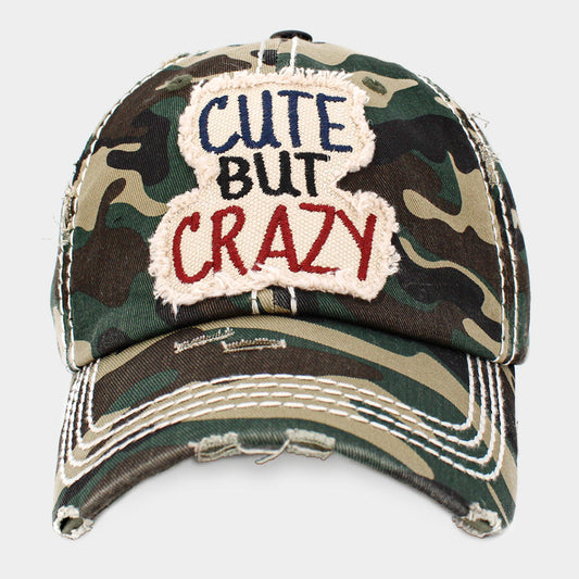 HATEGORY CUTE BUT CRAZY Message Camouflage Patterned Vintage Baseball Cap