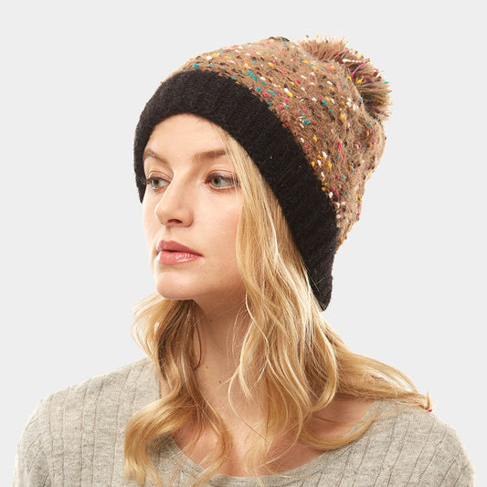 HATEGORY Multi Color Sprinkles Pom Pom Beanie Hat