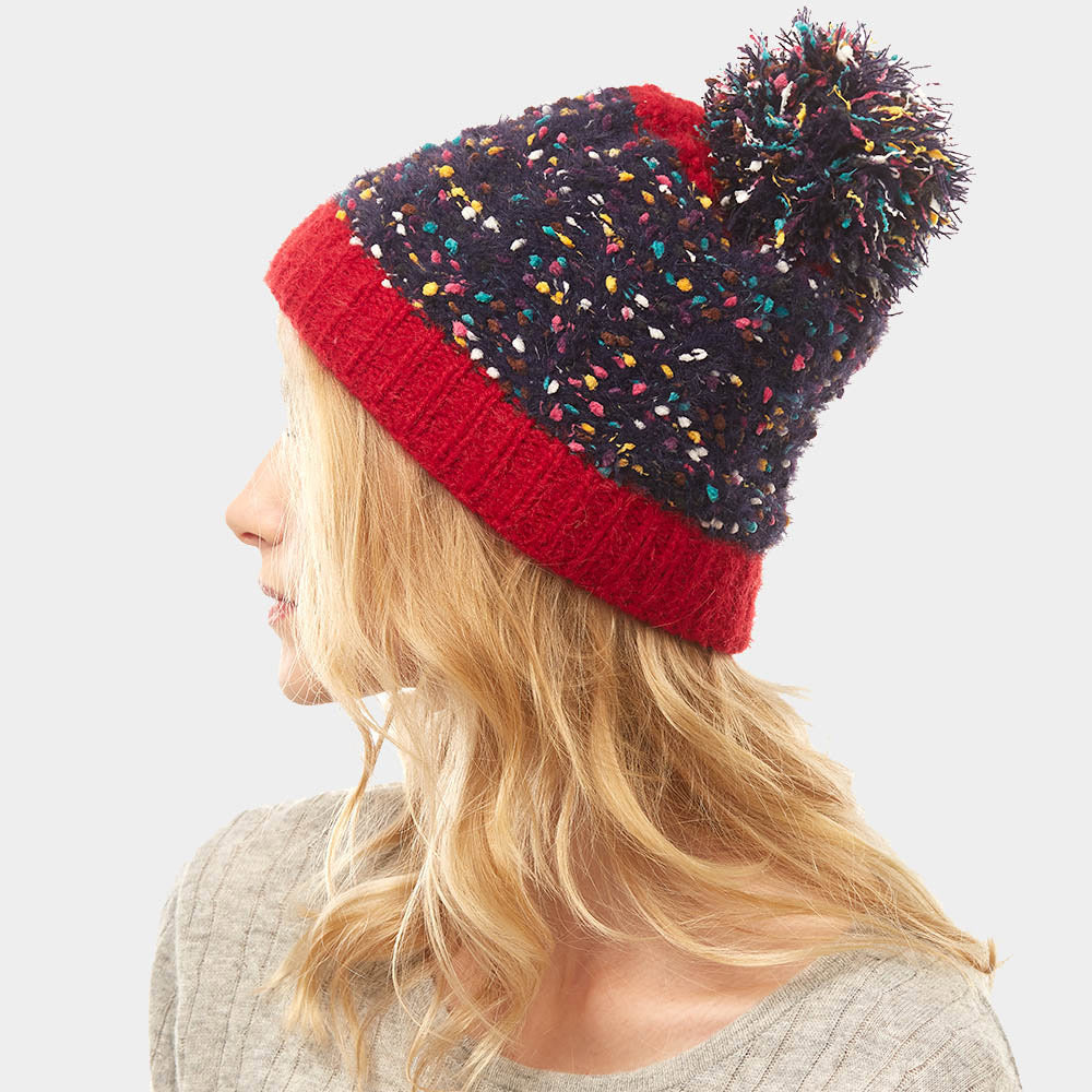 HATEGORY Multi Color Sprinkles Pom Pom Beanie Hat