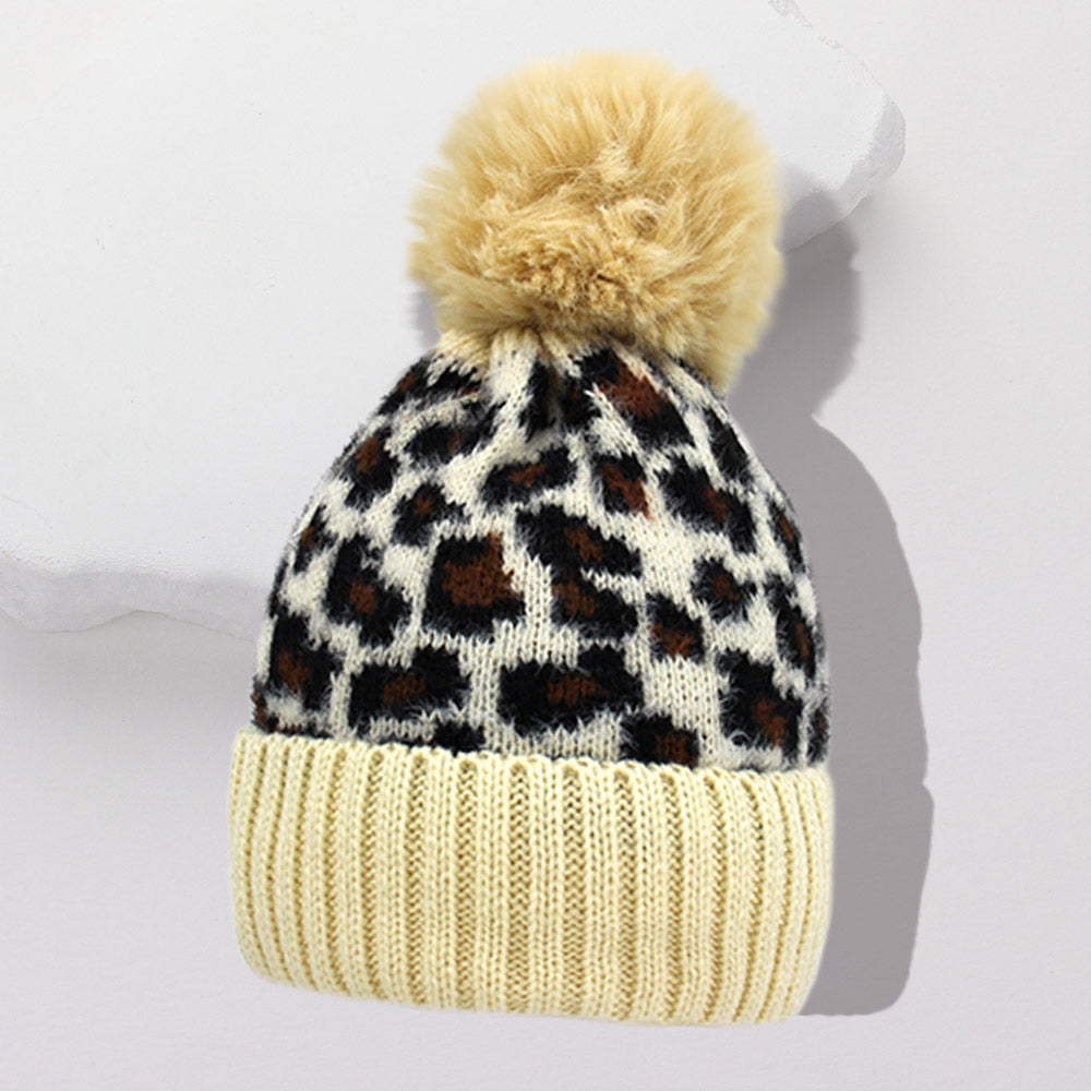 HATEGORY Leopard Pattern Pom Pom Beanie Hat