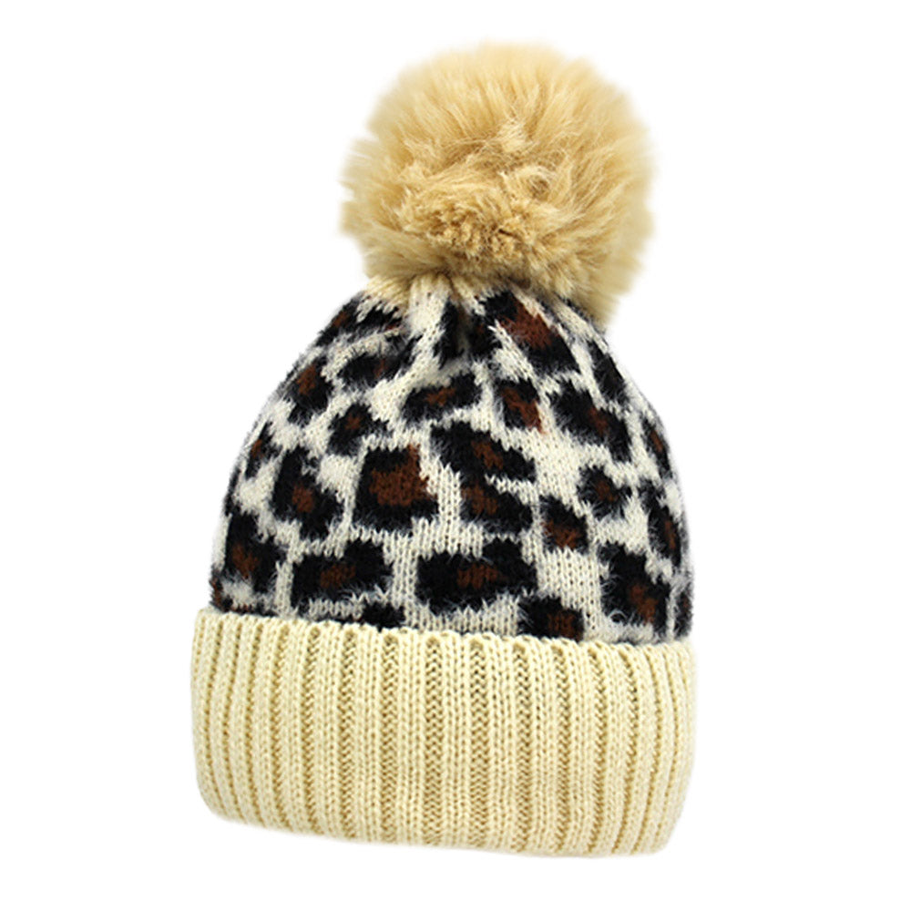 HATEGORY Leopard Pattern Pom Pom Beanie Hat
