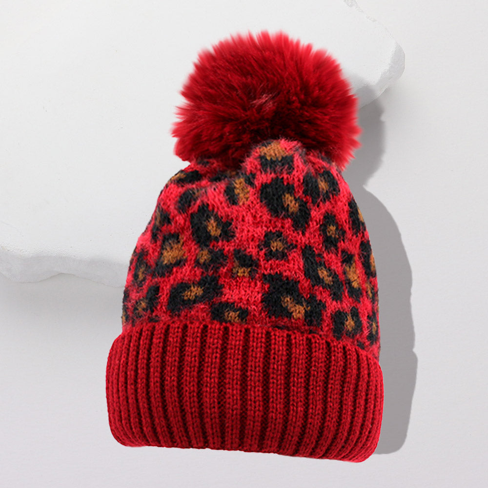 HATEGORY Leopard Pattern Pom Pom Beanie Hat