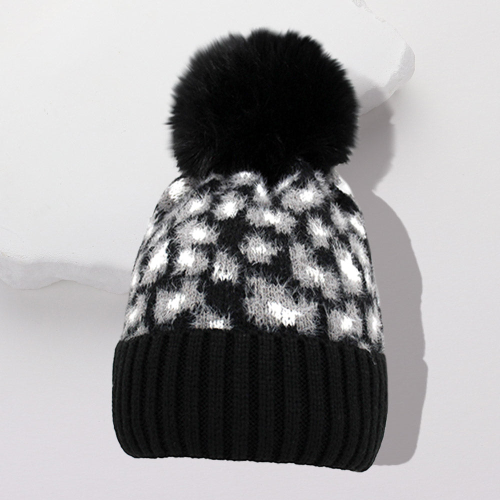 HATEGORY Leopard Pattern Pom Pom Beanie Hat
