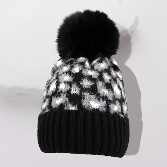 HATEGORY Leopard Pattern Pom Pom Beanie Hat