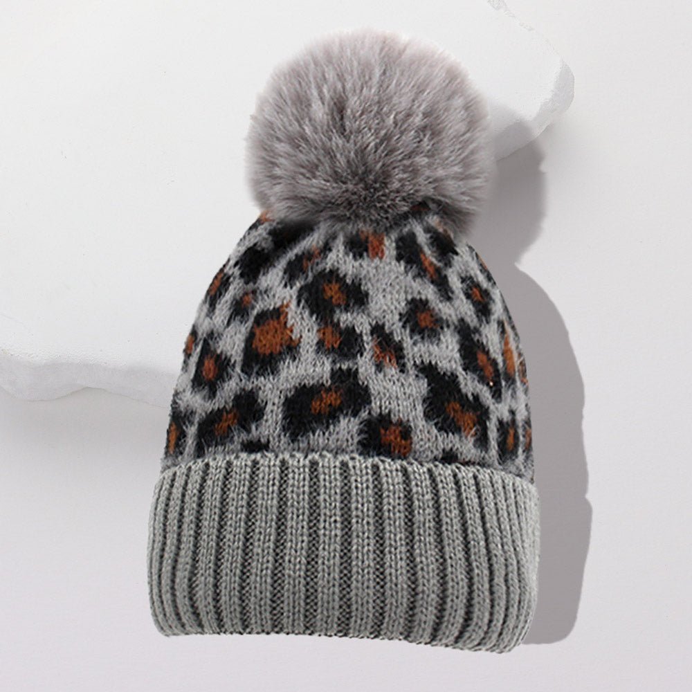 HATEGORY Leopard Pattern Pom Pom Beanie Hat