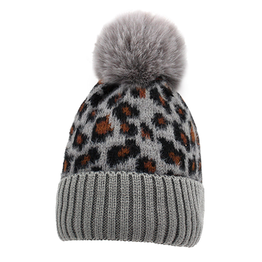 HATEGORY Leopard Pattern Pom Pom Beanie Hat