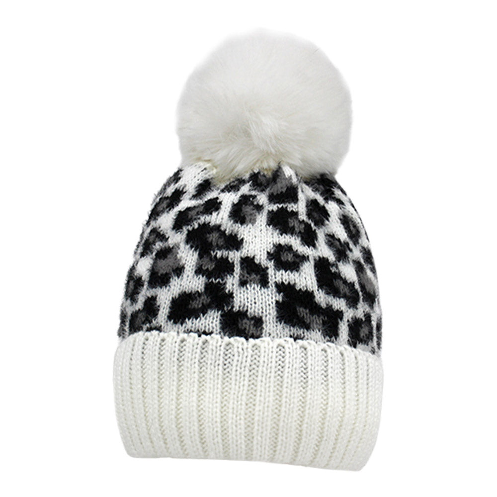 HATEGORY Leopard Pattern Pom Pom Beanie Hat