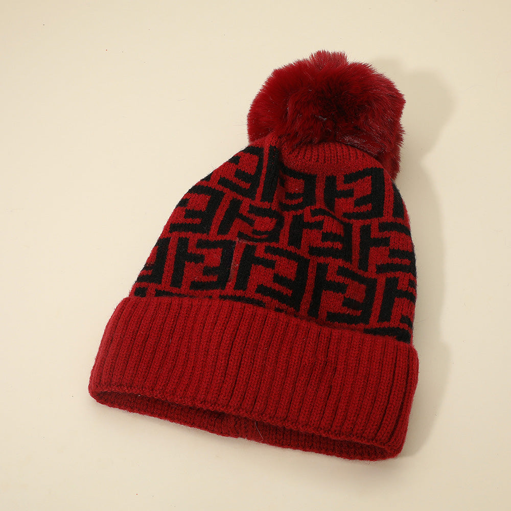HATEGORY Greek Geometric Patterned Pom Pom Beanie Hat