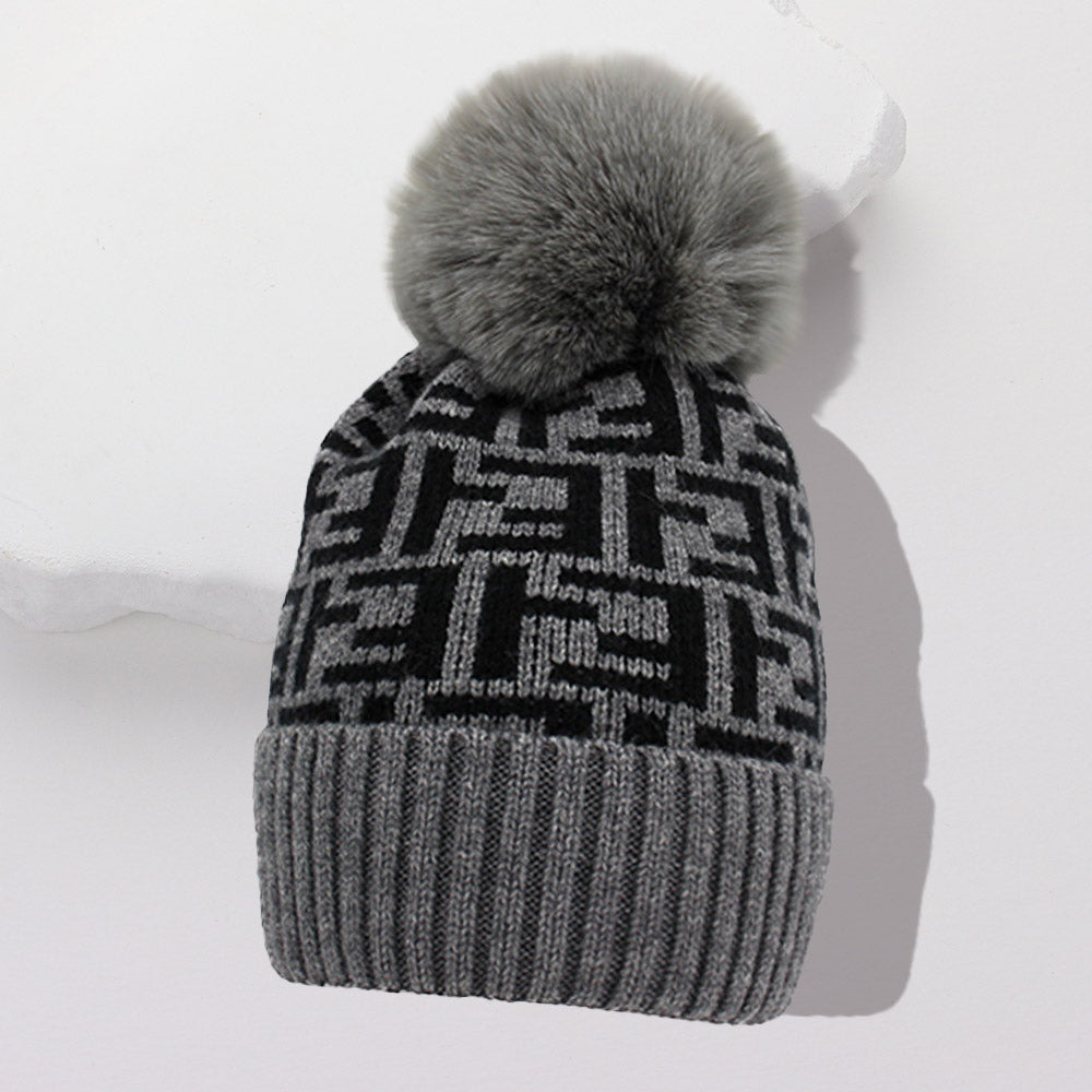 HATEGORY Greek Geometric Patterned Pom Pom Beanie Hat
