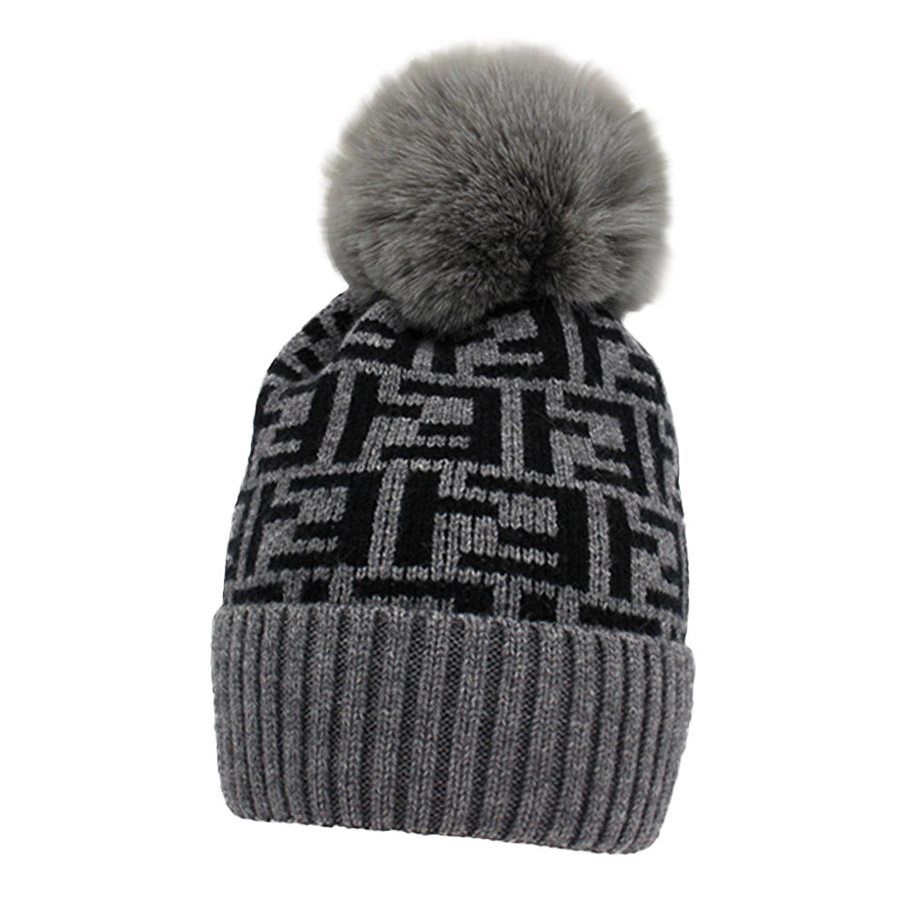 HATEGORY Greek Geometric Patterned Pom Pom Beanie Hat