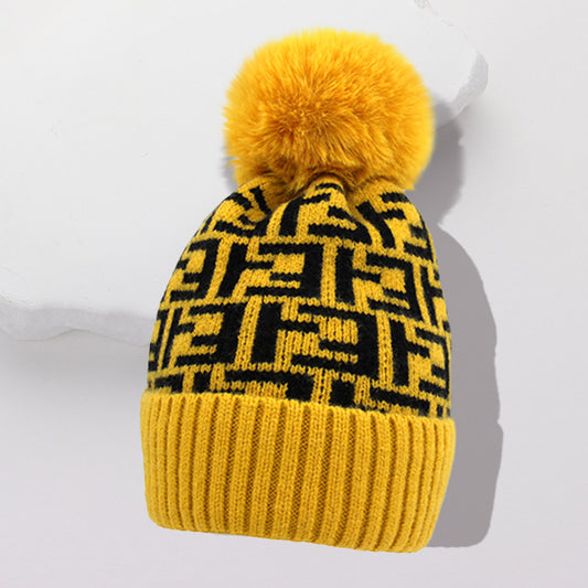 HATEGORY Greek Geometric Patterned Pom Pom Beanie Hat