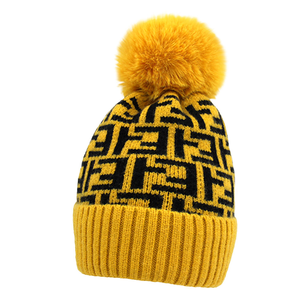 HATEGORY Greek Geometric Patterned Pom Pom Beanie Hat