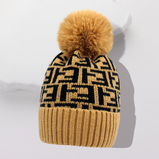 HATEGORY Greek Geometric Patterned Pom Pom Beanie Hat
