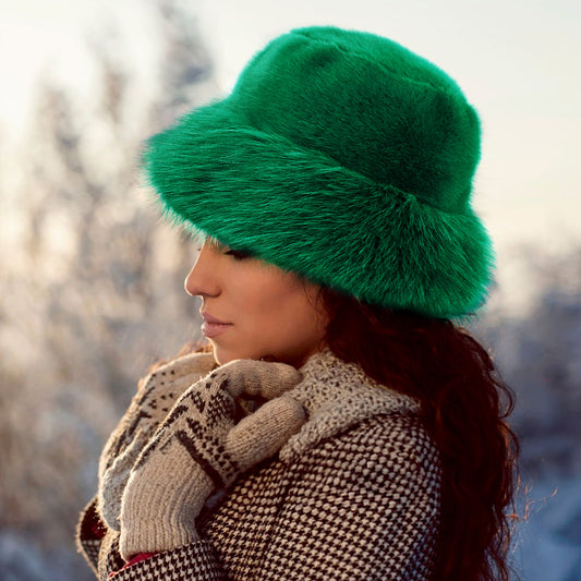 HATEGORY Faux Fur Russian Style Plush Bucket Hat