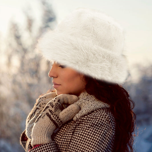 HATEGORY Faux Fur Russian Style Plush Bucket Hat