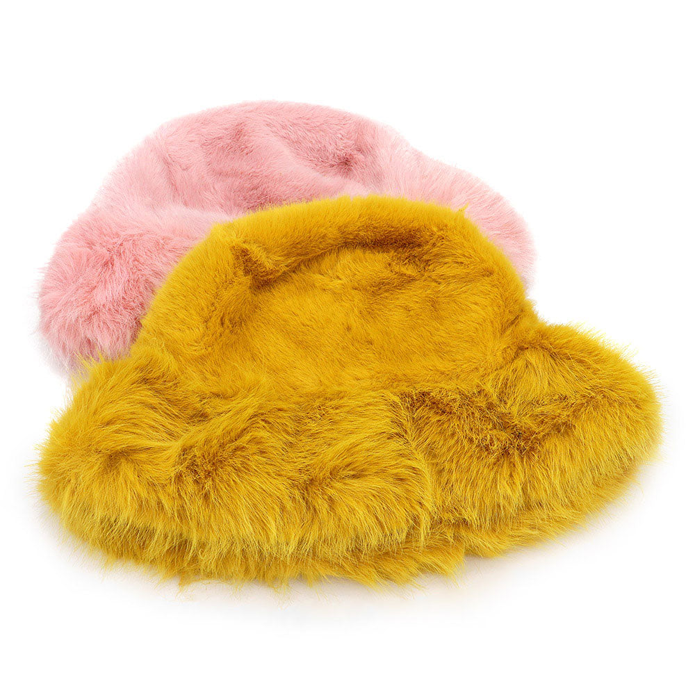 HATEGORY Faux Fur Russian Style Plush Bucket Hat